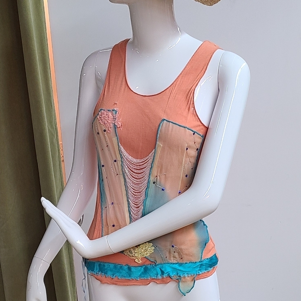 Hale Bob Beaded Peach Tank Top
